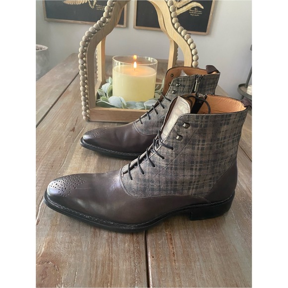 Mezlan Other - Mezlan Grimaldi Custom Leather Plaid Side Zip Lace Up Boots Shoe Mens 11 M Brown